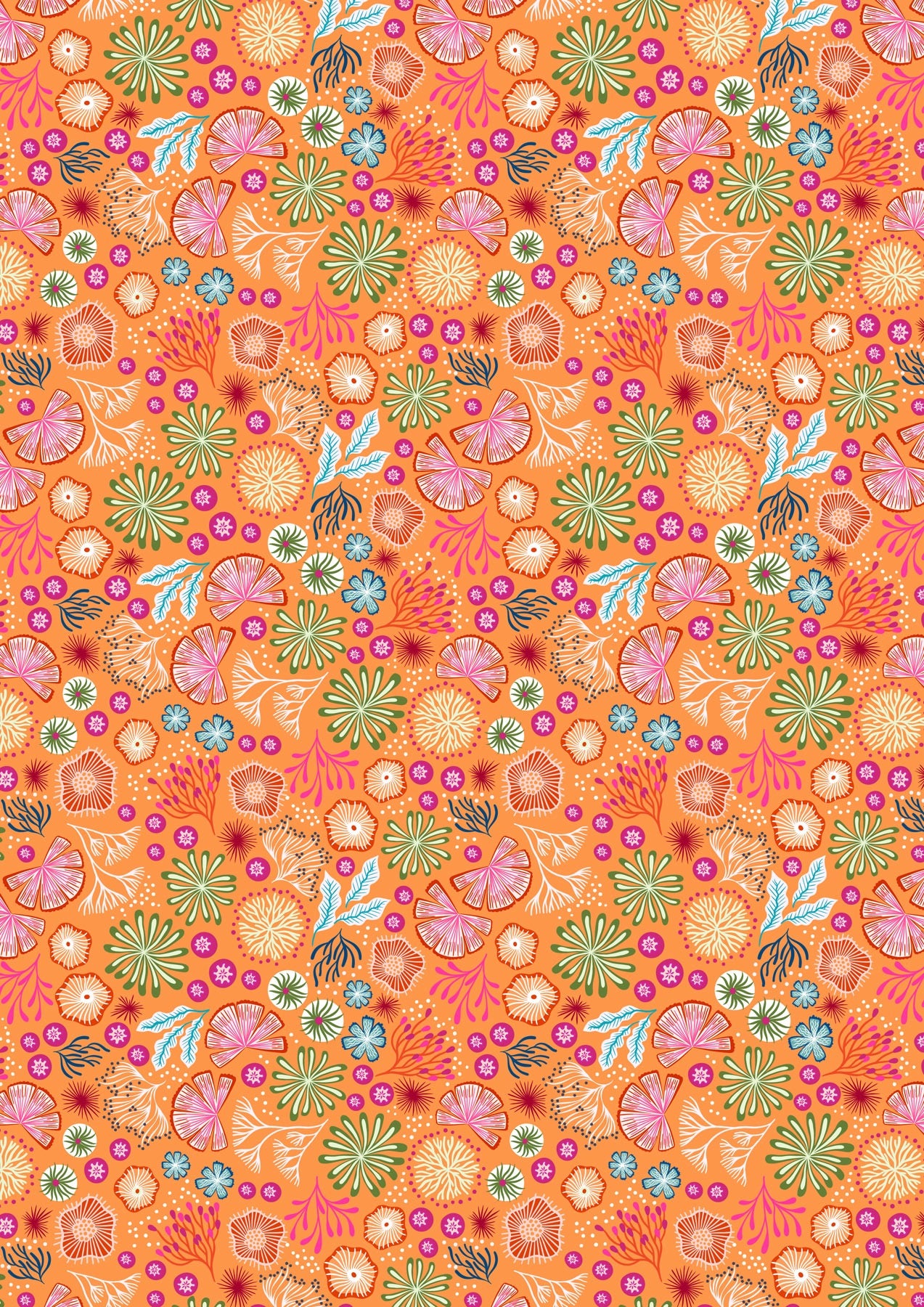 Ocean Glow - Coral on Orange (Glow in the Dark) - 44" Wide - Lewis & Irene Fabrics