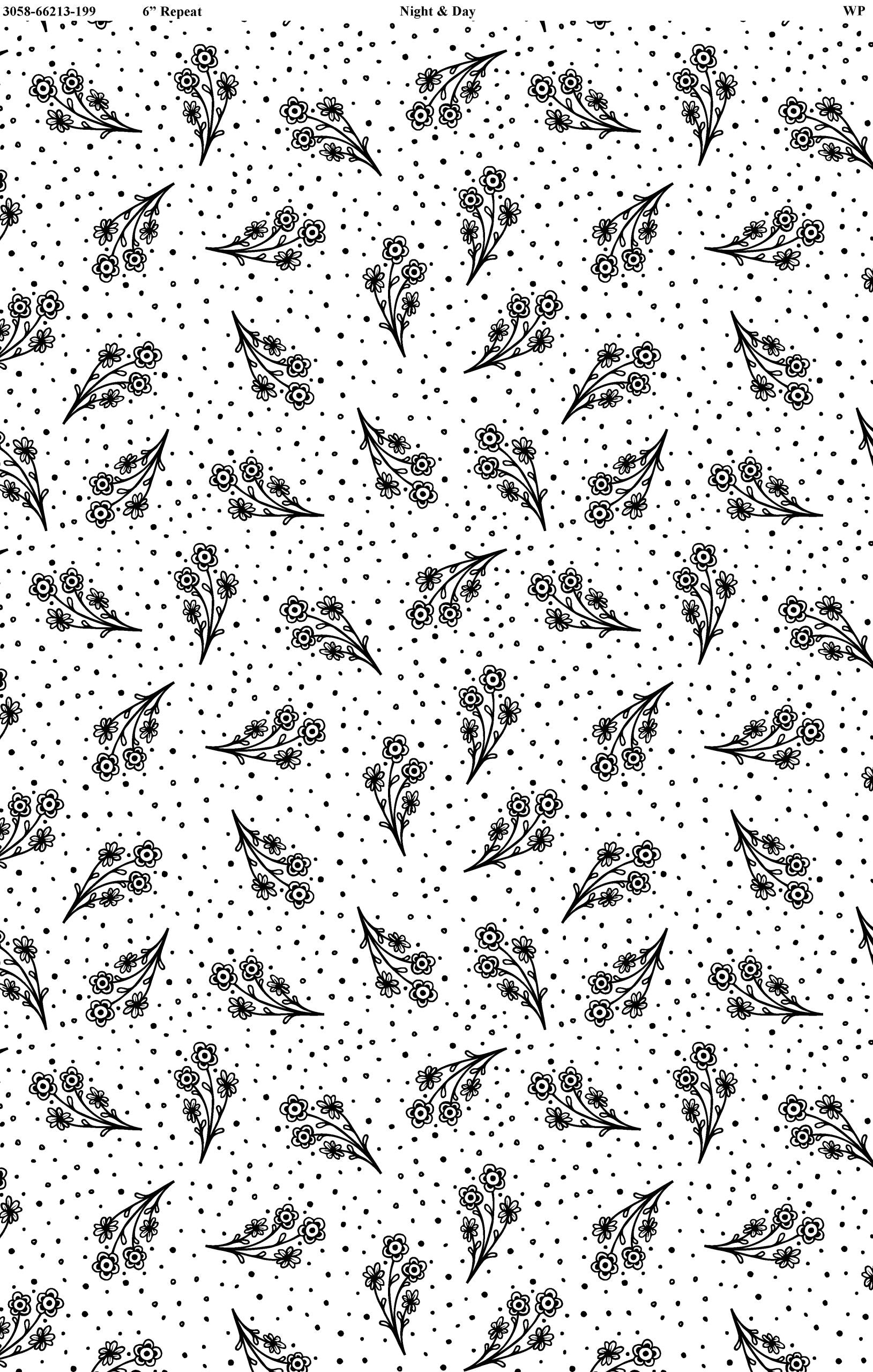 Night & Day - Small Floral - White/Black - 44" Wide - Wilmington