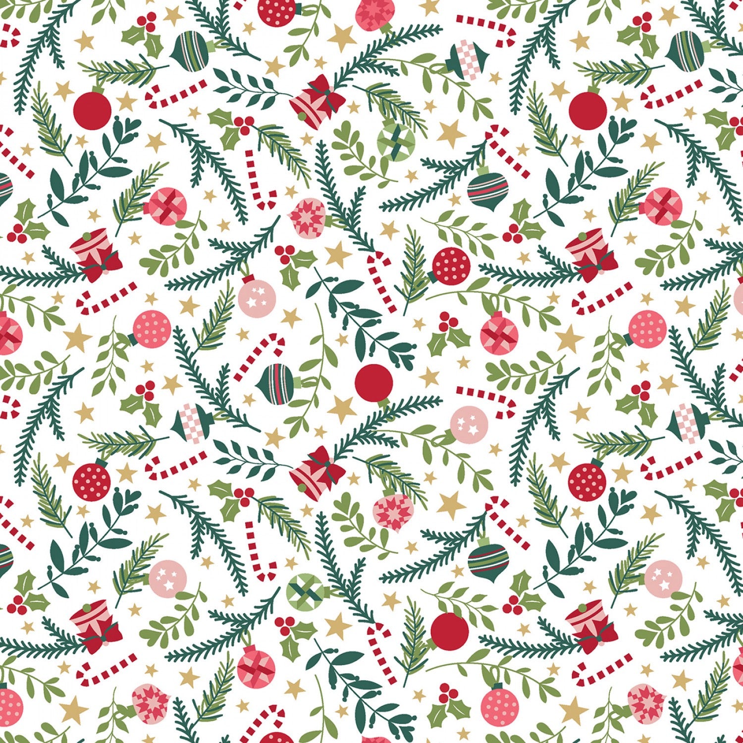 A Quilty Little Christmas - White Ornaments - 44" Wide - Maywood Studio