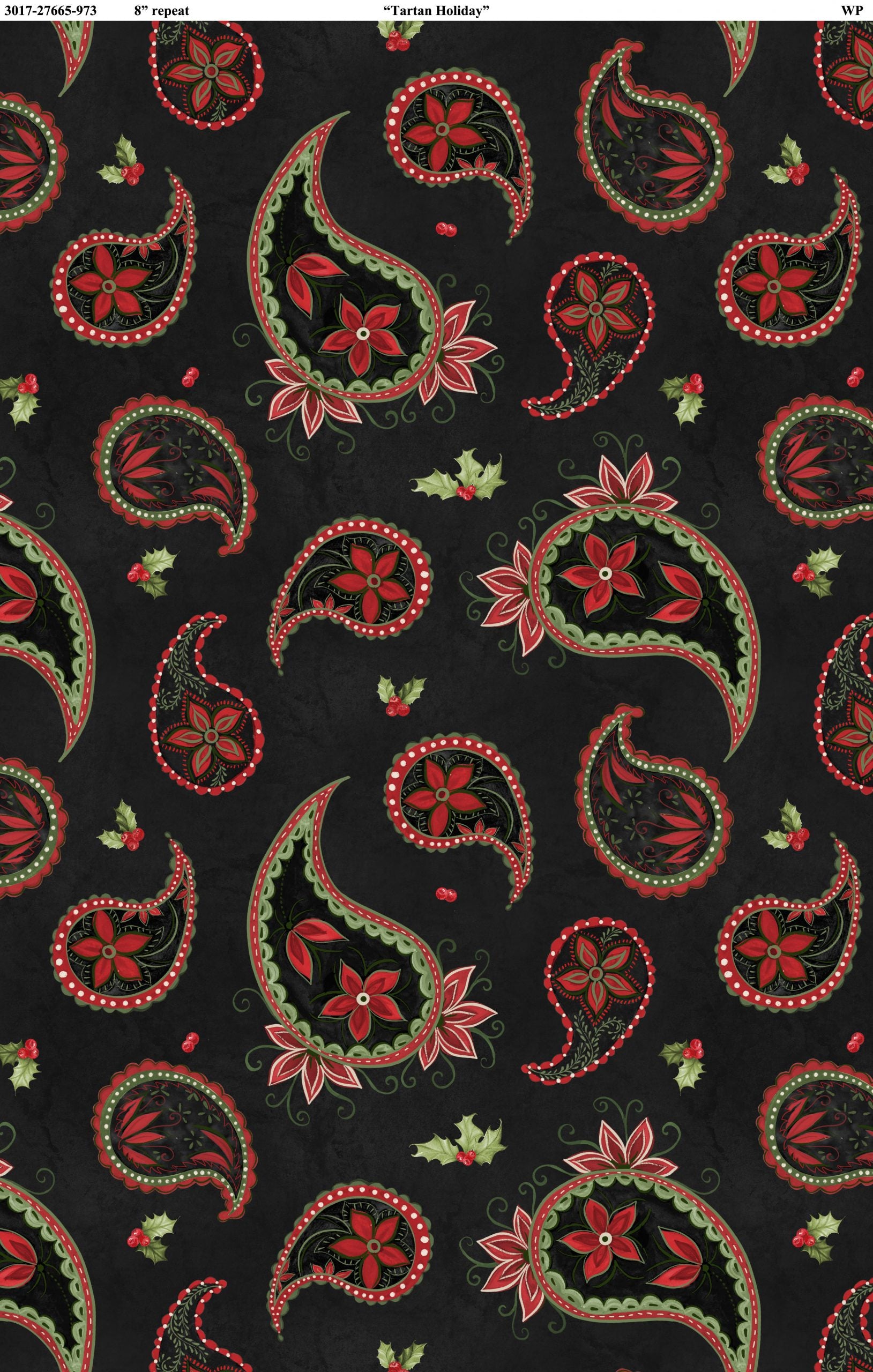 Tartan Holiday - Paisley - Black - 44" Wide - Wilmington