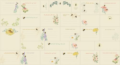 Pollinators Labels Quilt Panel - Cloud - 548817-11 - 24" x 44" Wide - Zen Chic