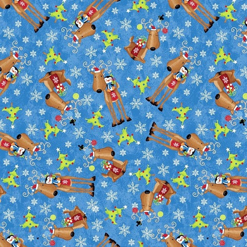 A Jolly Good Time - Tossed Reindeers Blue - 44" Wide - Studio E