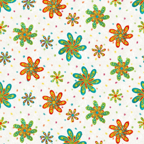 Color Burst - Daisies & Dots Marshmallow  - 44" Wide - Blank Quilting