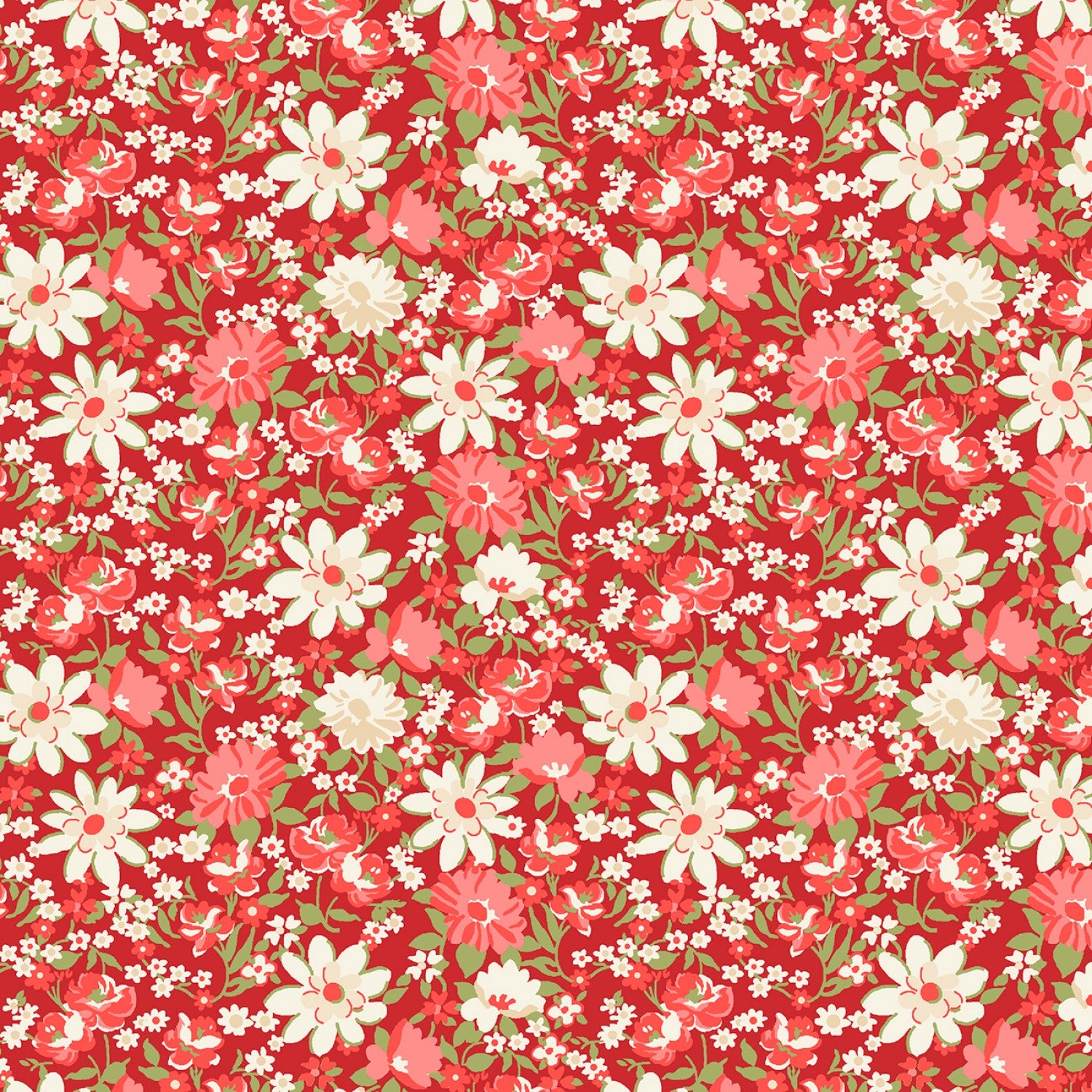 Sentiments - Red Packed Floral - 44" Wide - Wilmington
