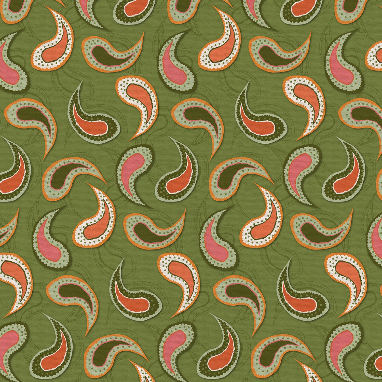 Abstract Shapes - Paisley Toss - Green/Pink - 118" Wide - Paintbrush Studio