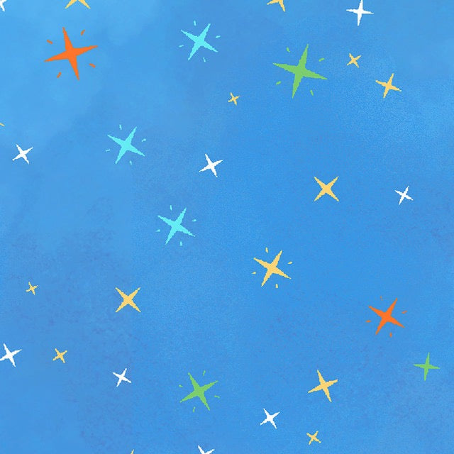 Space Monsters - Stars - Medium Blue/Multi - 44" Wide - Maywood Studio