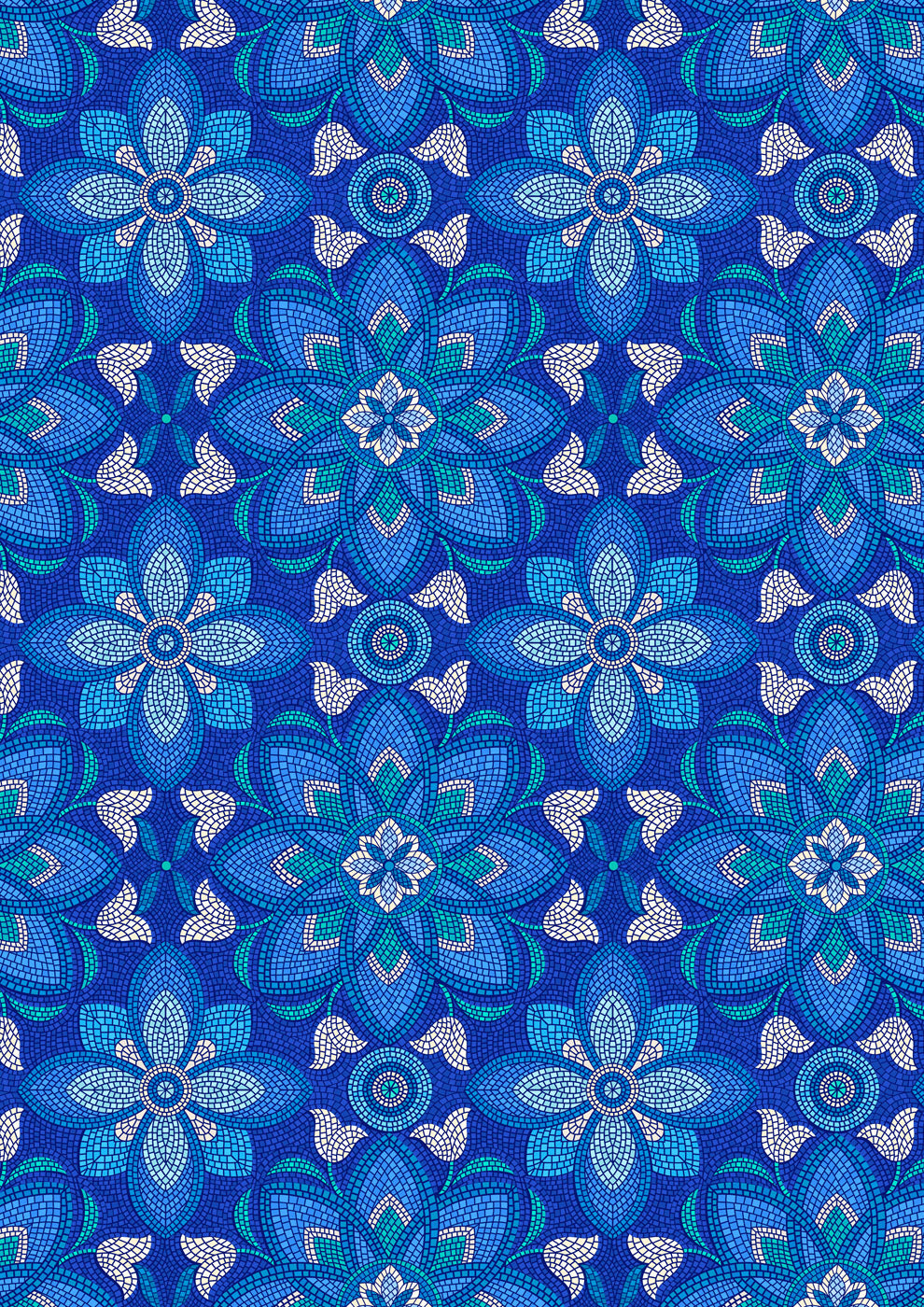 Aegean - Mosaic - Blues/Sea Green - 44" Wide - Lewis & Irene