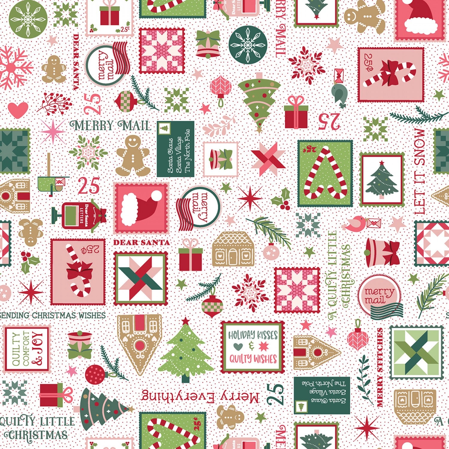 A Quilty Little Christmas - White Merry Mail - 44" Wide - Maywood Studio