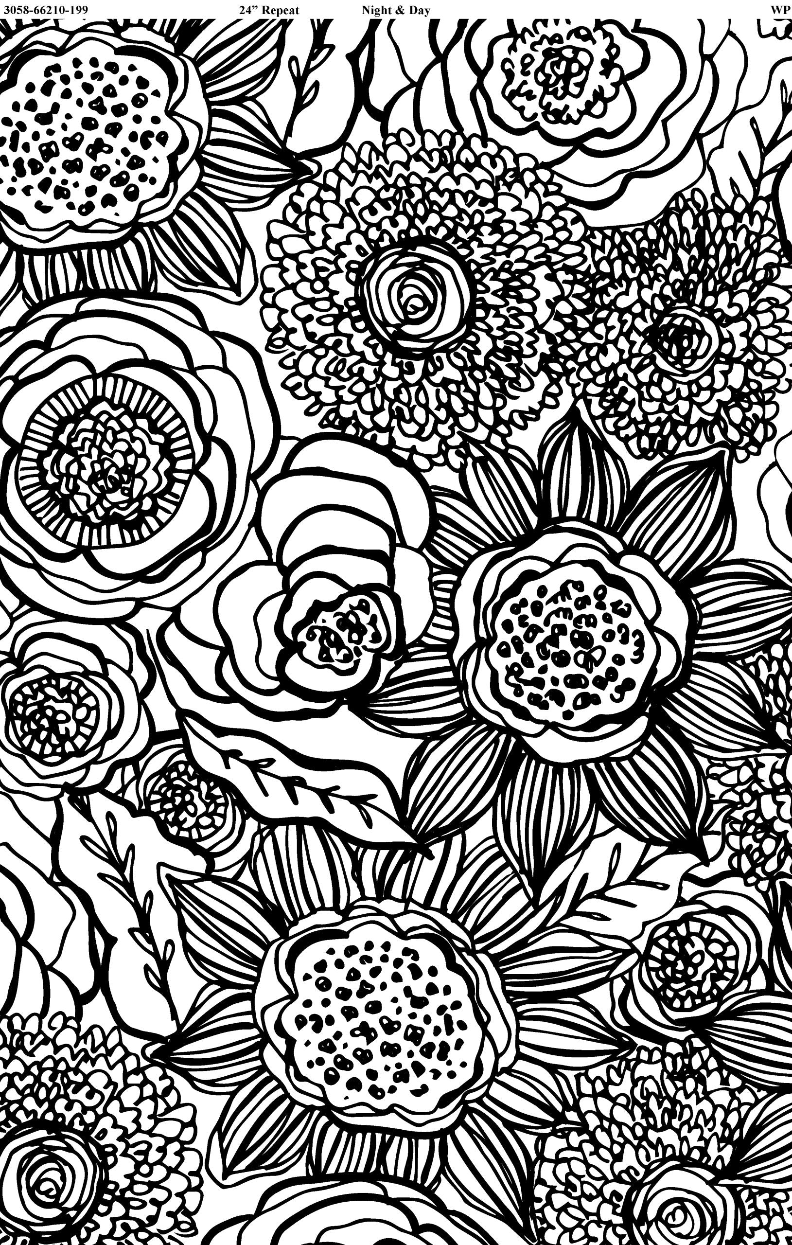 Night & Day - Large Floral - White/Black - 44" Wide - Wilmington