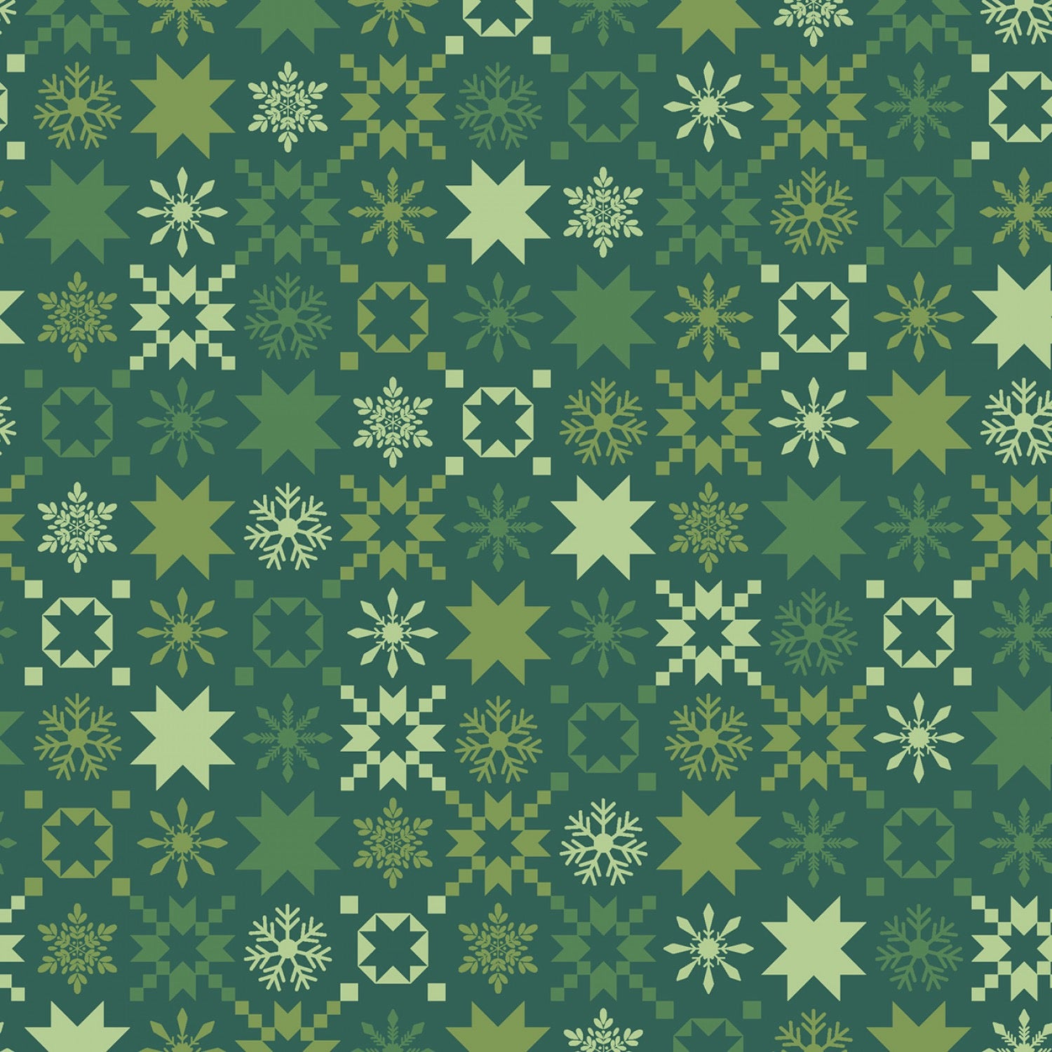 A Quilty Little Christmas - Green Snowflake - 44" Wide - Maywood Studio