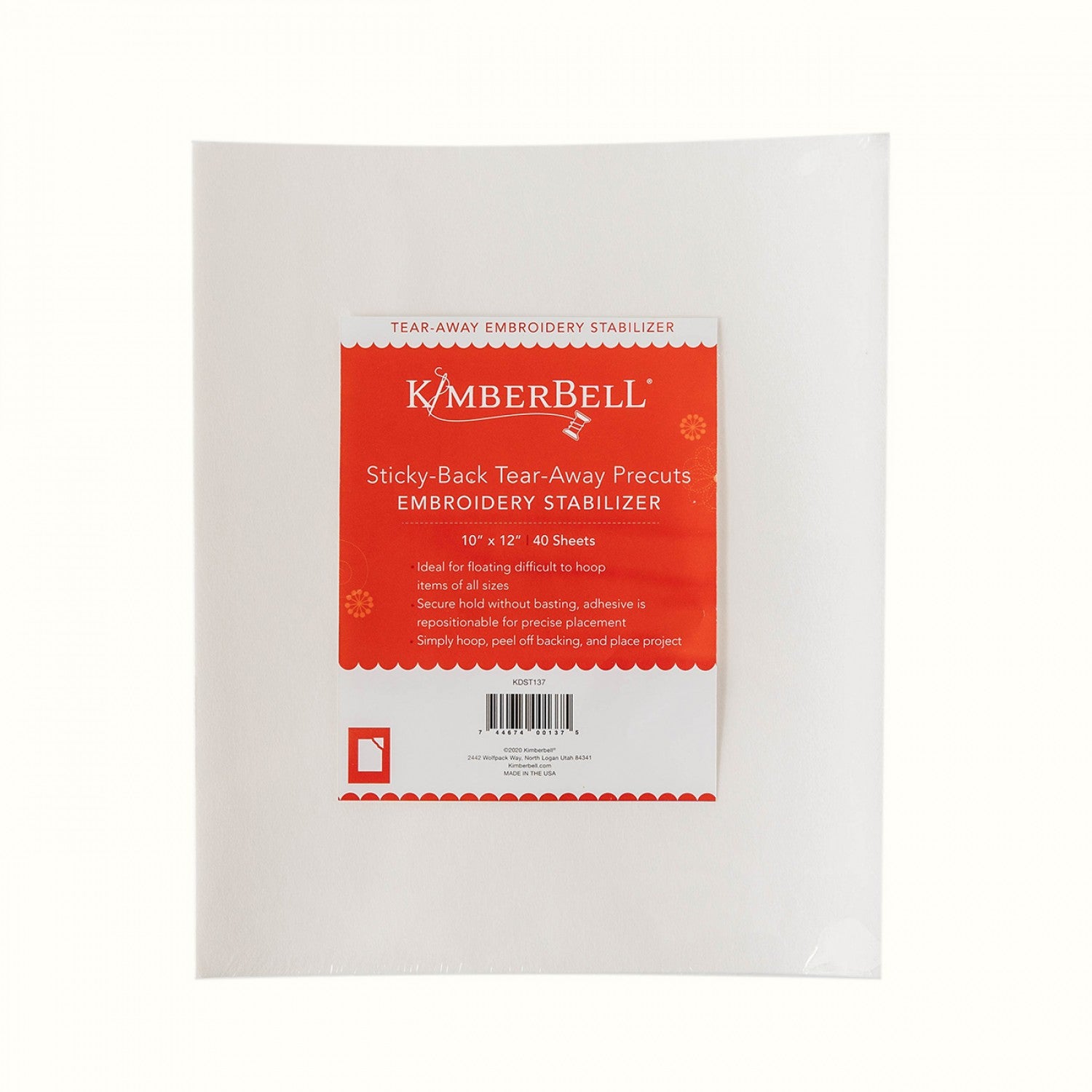 Kimberbell Wash-Away Sticky-Back Embroidery Stabilizer / 20 x 5yd