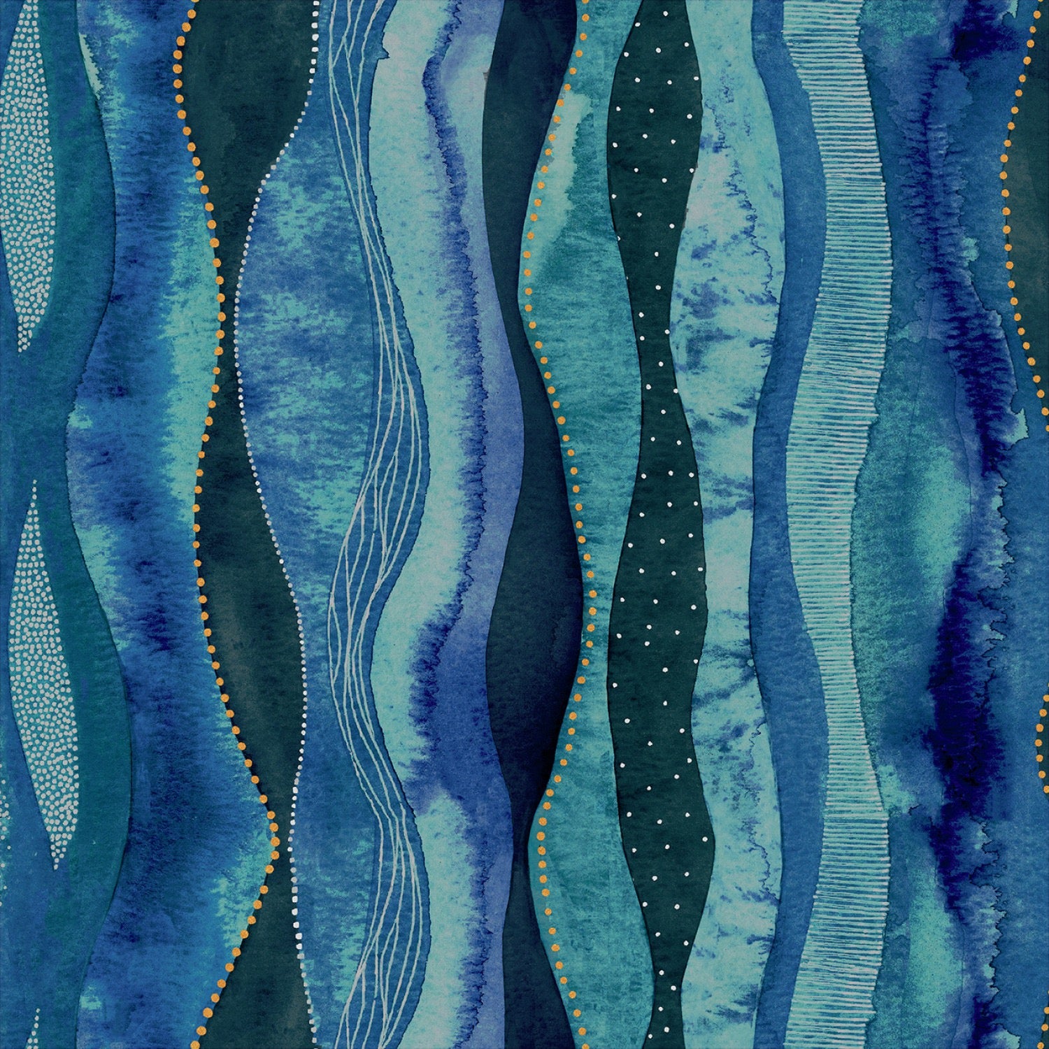 Ebb and Flow - Cascade w/Metallic Marine - 44" Wide - Windham