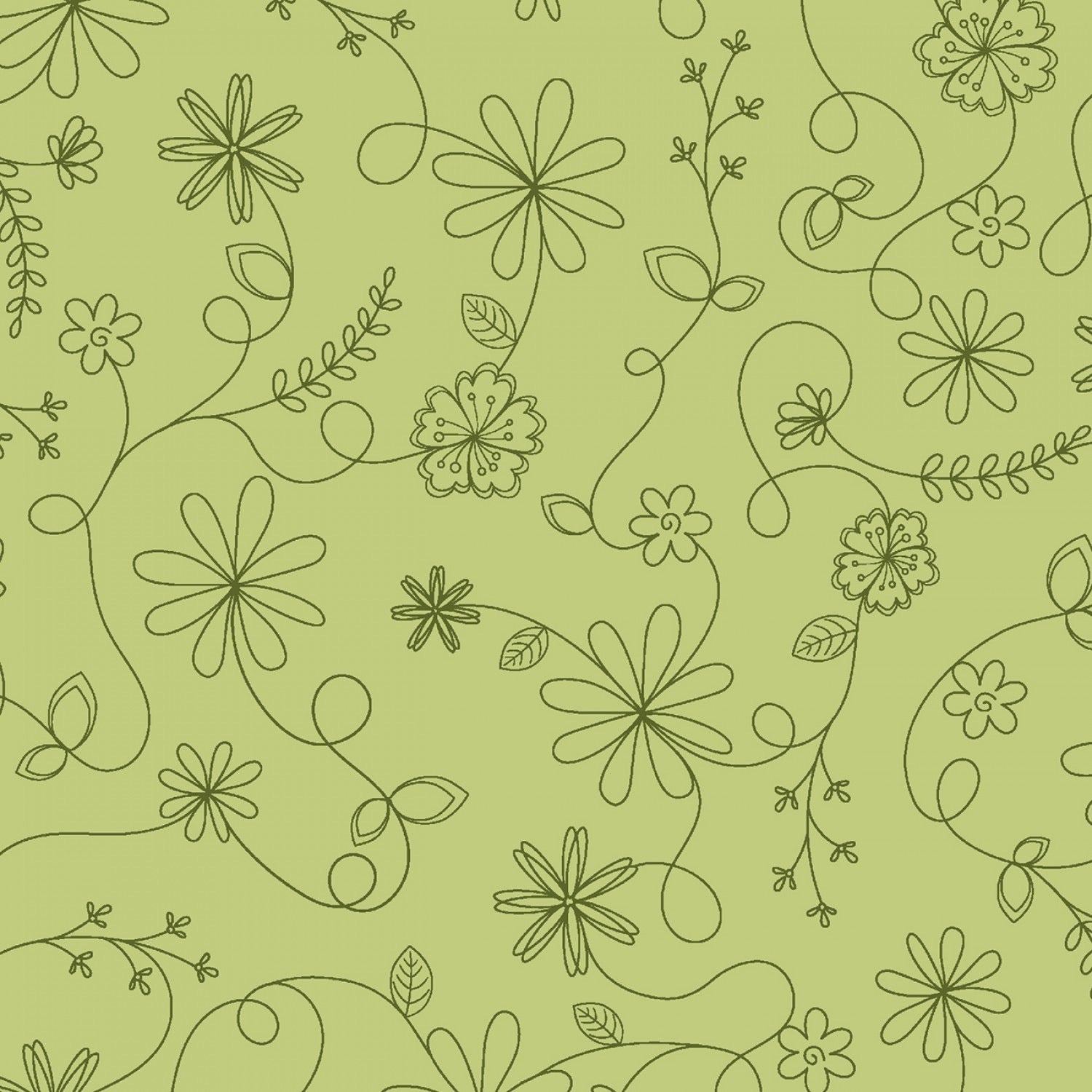 Swirl Floral - Green  - 44" Wide - Kimberbell Basics