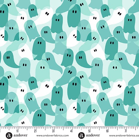 Ghostly Garden - Ghost Party - Aqua - 44"  Wide - Andover