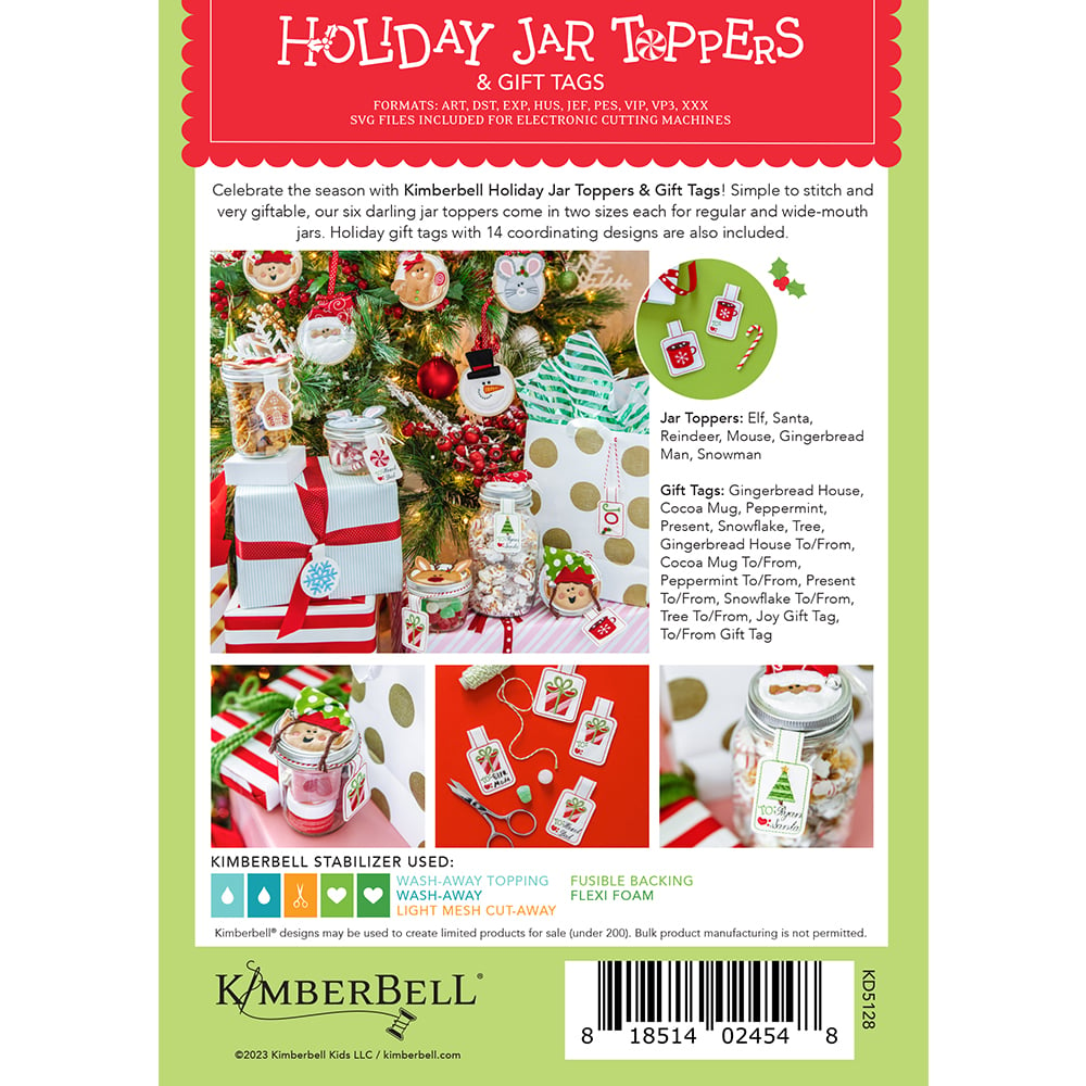 Holiday Jar Toppers & Gift Tags - Machine Embroidery CD - Kimberbell