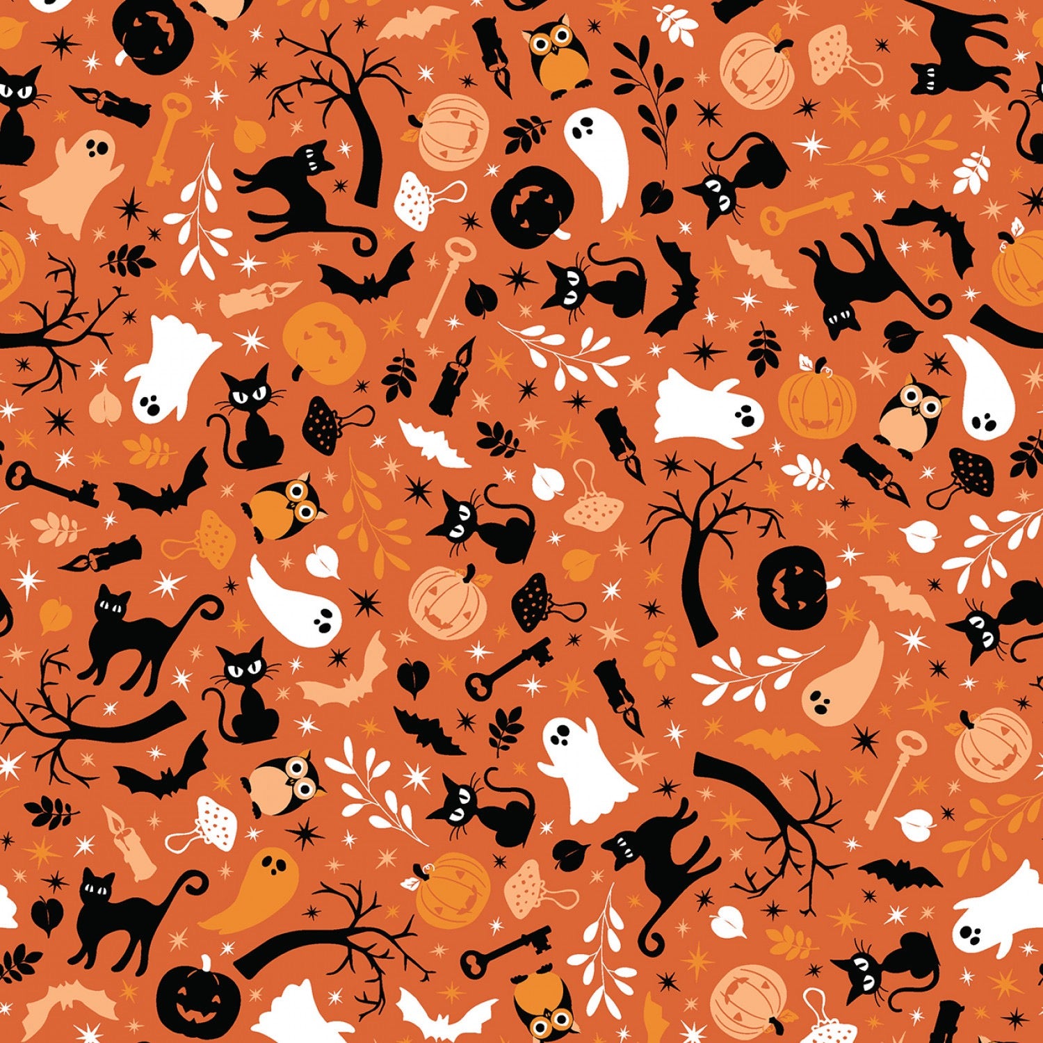 Pumpkins and Potions - Cats and Ghosts Orange  - 44" Wide - Maywood Studio by Kimberbell