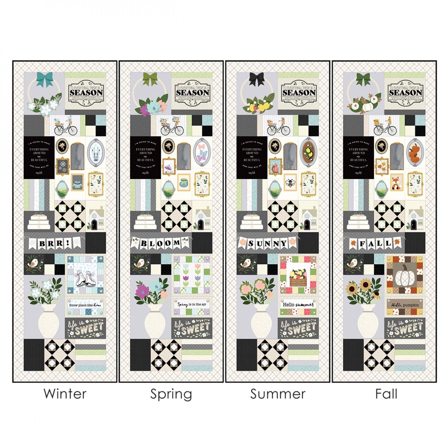 Quilting Through the Seasons 4-in-1 Ladder Quilt - Fabric Kit - 20" x 60" - Kimberbell