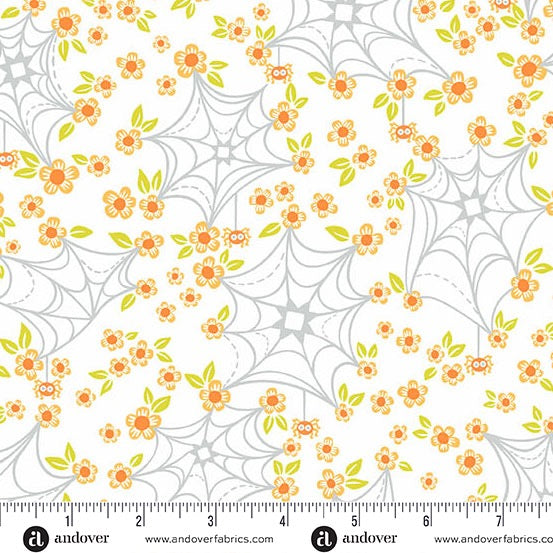 Ghostly Garden - Web and Bloom - White - 44"  Wide - Andover