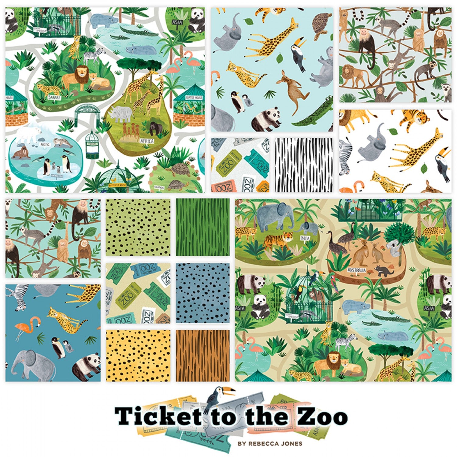Ticket to the Zoo - Layer Cake - 10" Squares - 42 Pieces - Cotton + Steel