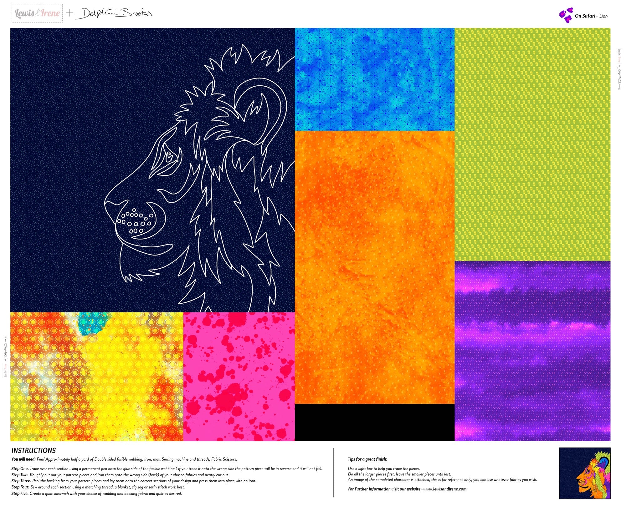 On Safari Panel - Lion - Lewis & Irene Fabrics