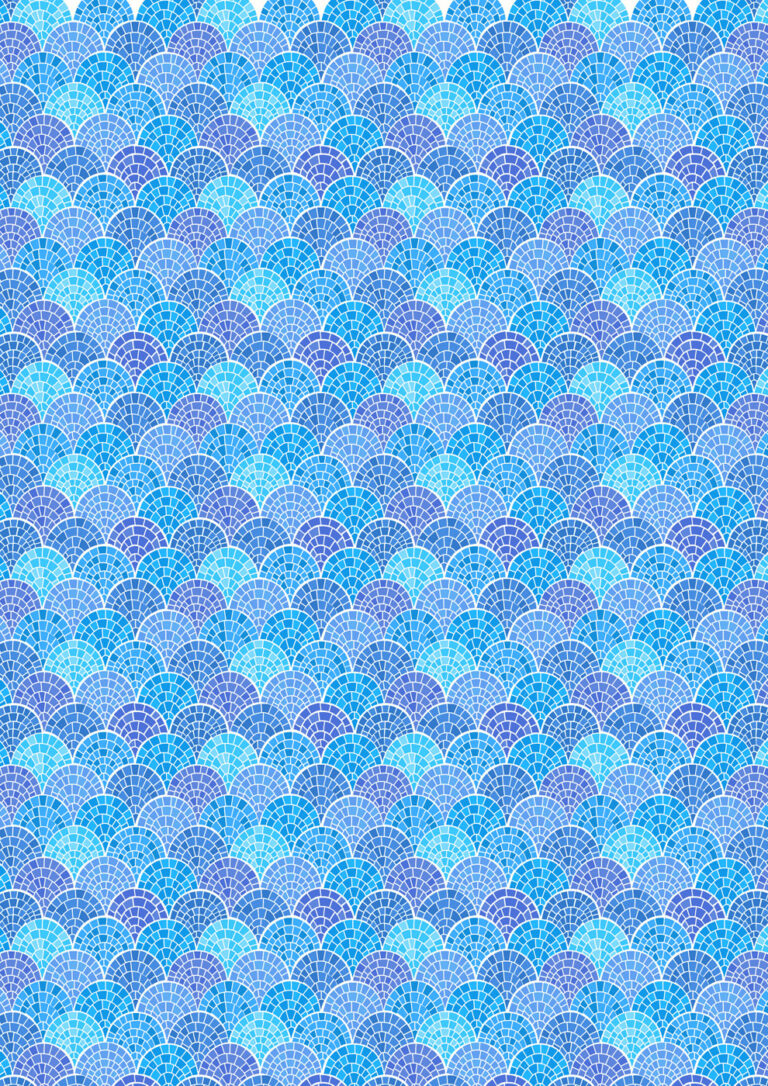 Aegean - Scalloped Mosaic - Mid Blues - 44" Wide - Lewis & Irene