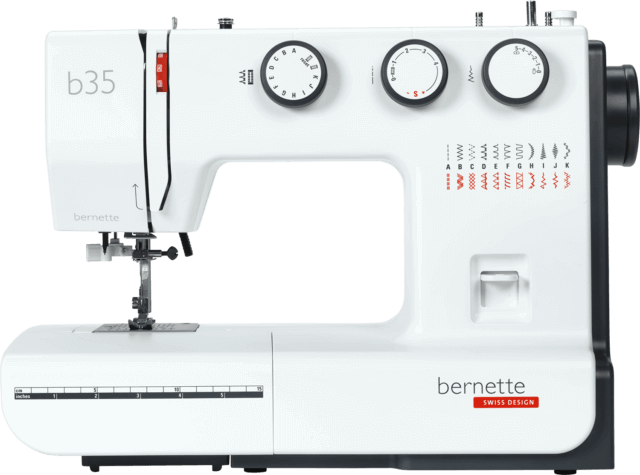bernette 35 — front view of stitch-control dials