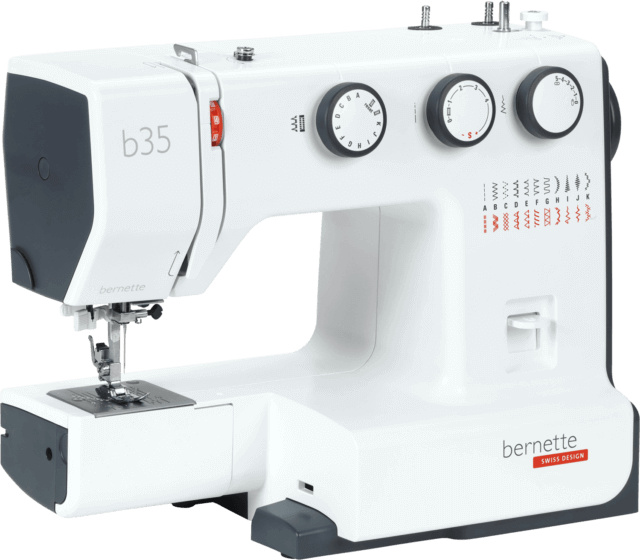 bernette 35 — three-quarter view with free arm exposed