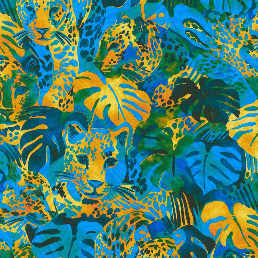 Midnight in the Jungle - Lagoon Cat - 44" Wide - Robert Kaufman