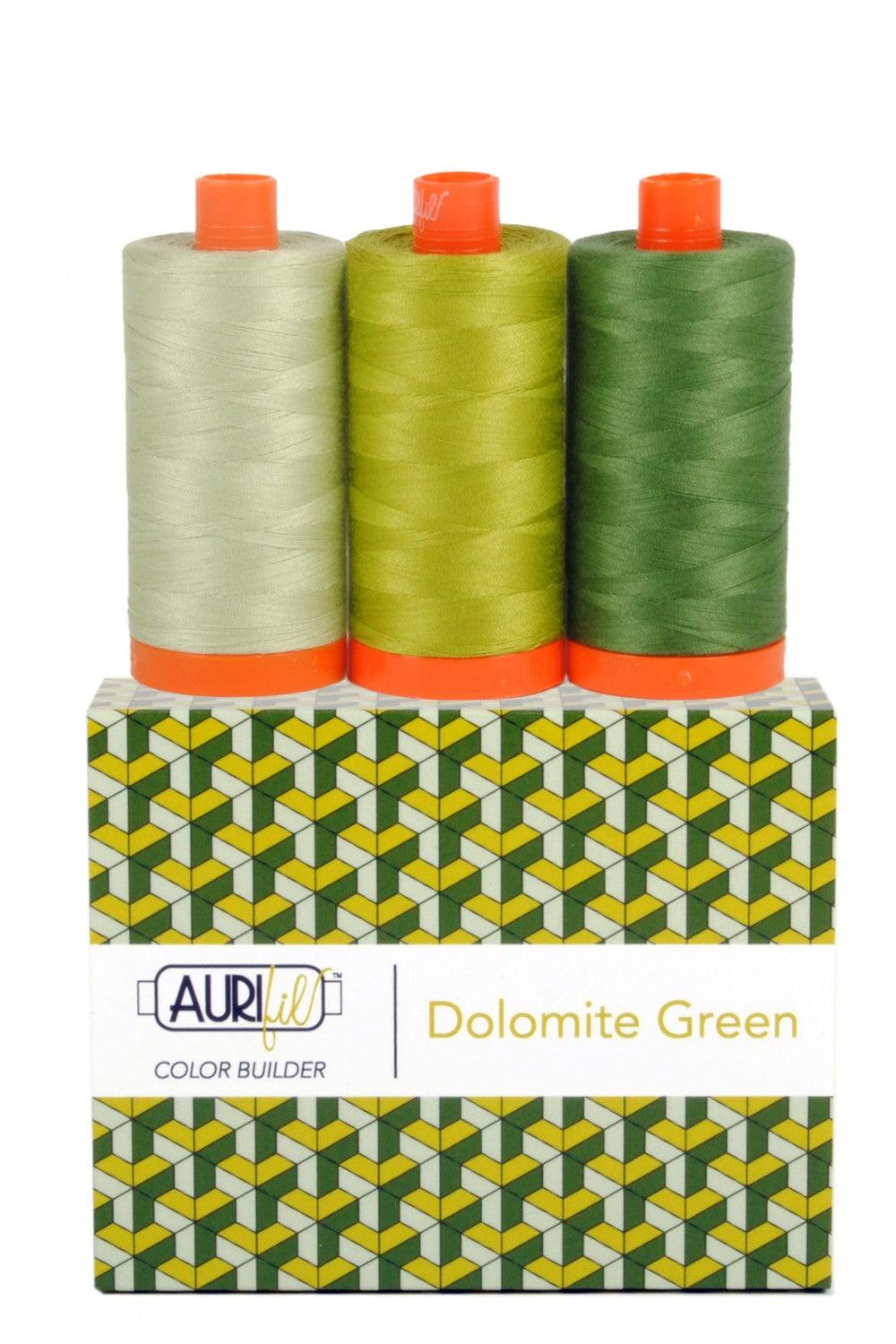 Dolemites Green, Color Builder, Aurifil, 1300m, Package of 3 - Kawartha Quilting and Sewing LTD.