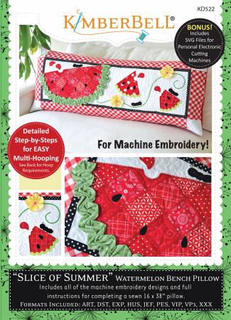 Slice of Summer Watermelon Bench Pillow - Machine Embroidery CD - Kimberbell