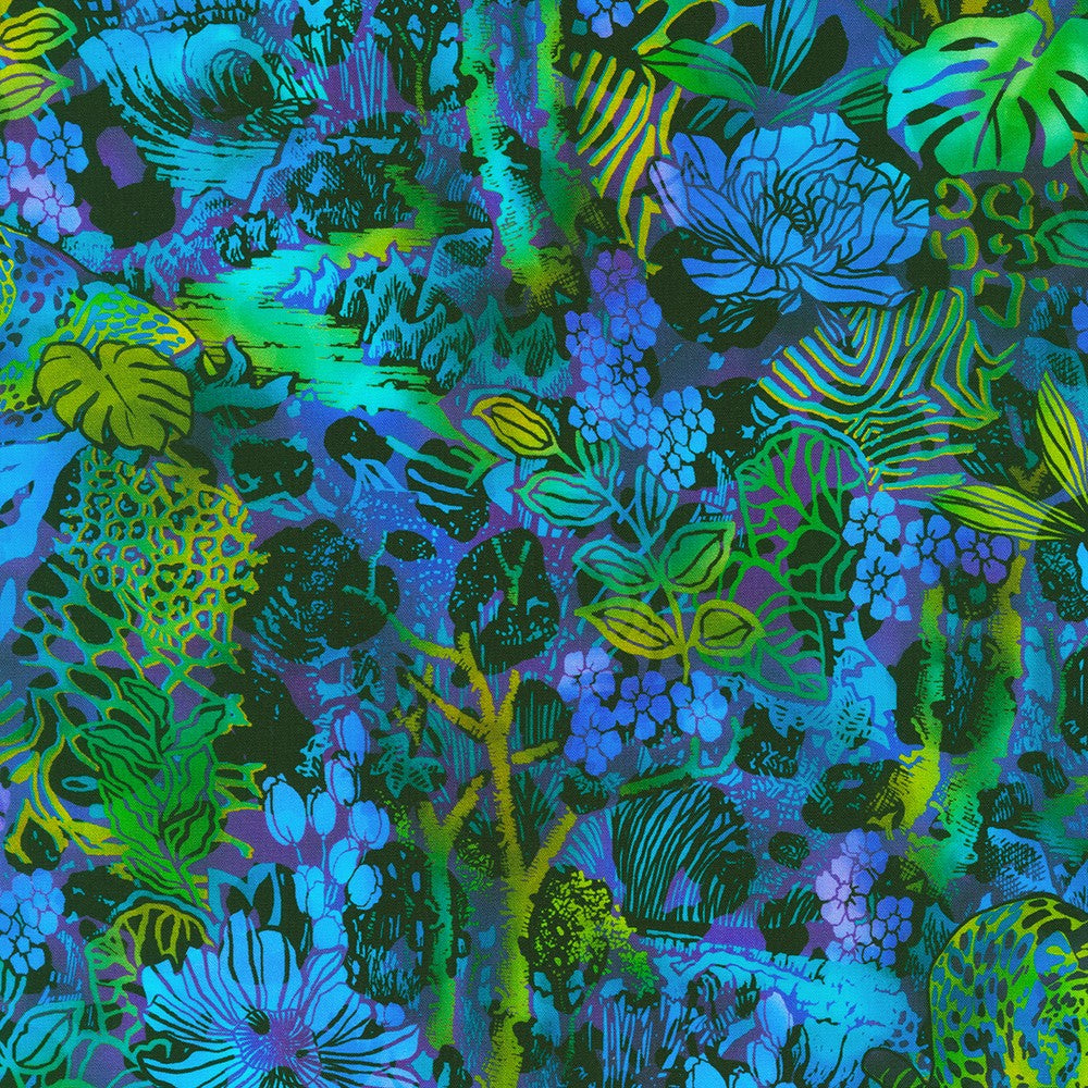 Midnight in the Jungle - Midnight - 44" Wide - Robert Kaufman