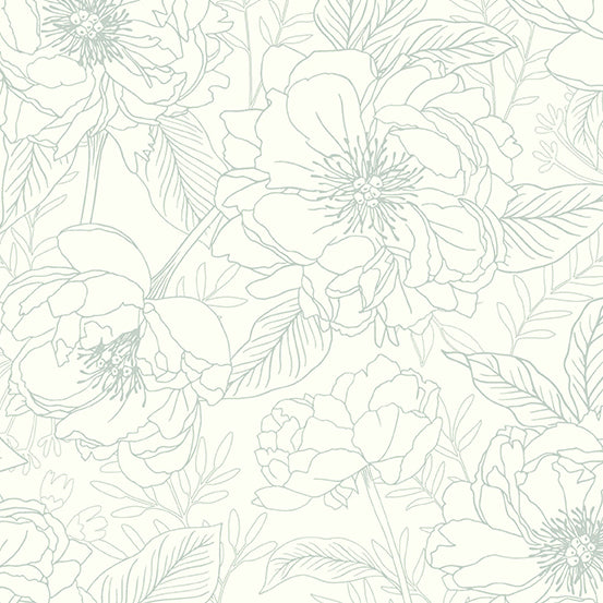 Moonlit Garden - Sketchy Blooms Silver - 44" Wide - Andover Fabrics