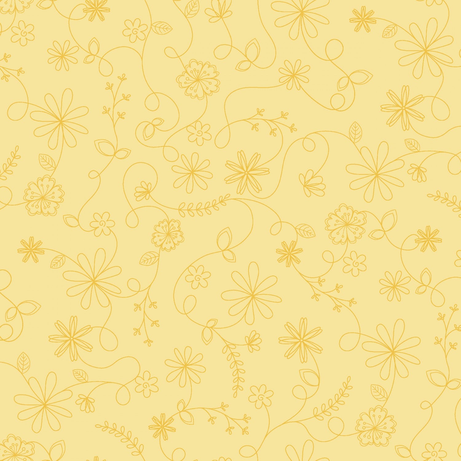 Vintage Flora - Yellow Swirl Floral - 44" Wide - Maywood Studio