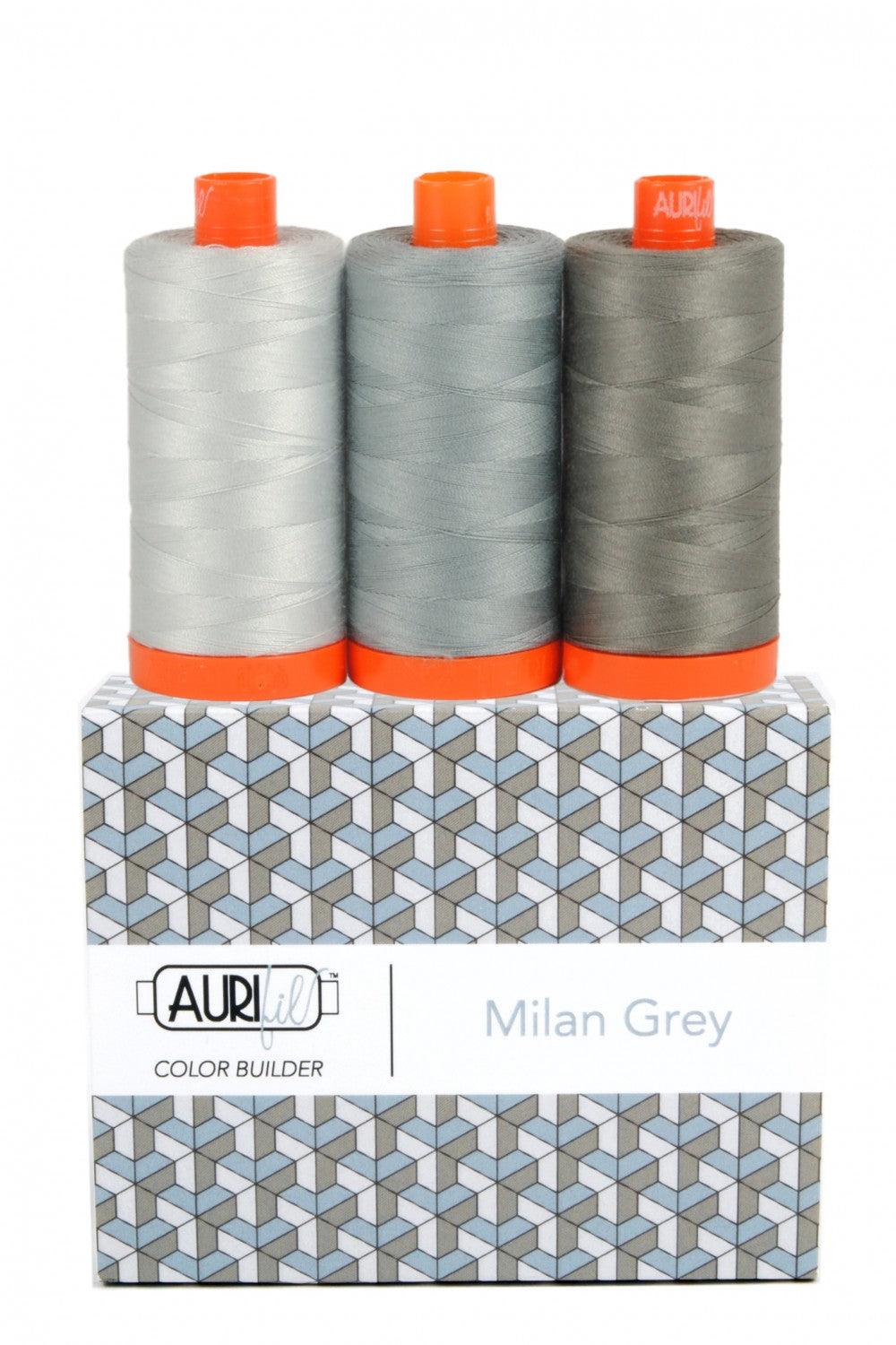 Milan Grey, Color Builder, Aurifil, 1300m, Package of 3 - Kawartha Quilting and Sewing LTD.
