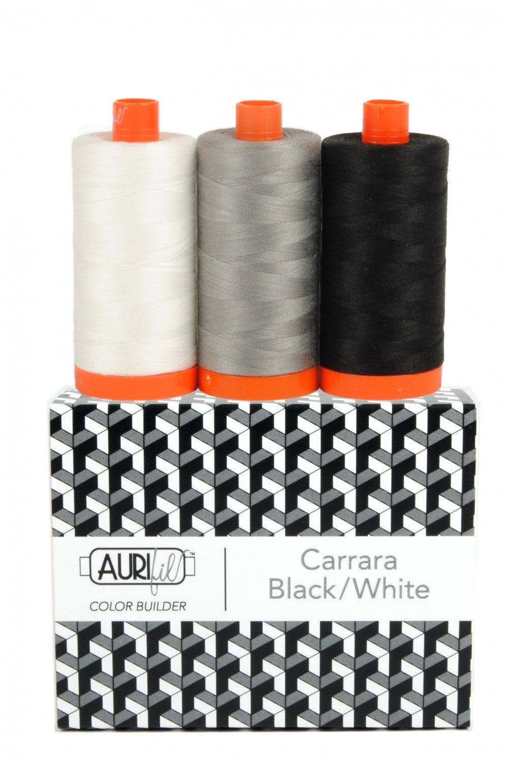 Carrara Black / White, Color Builder, Aurifil, 1300m, Package of 3 - Kawartha Quilting and Sewing LTD.