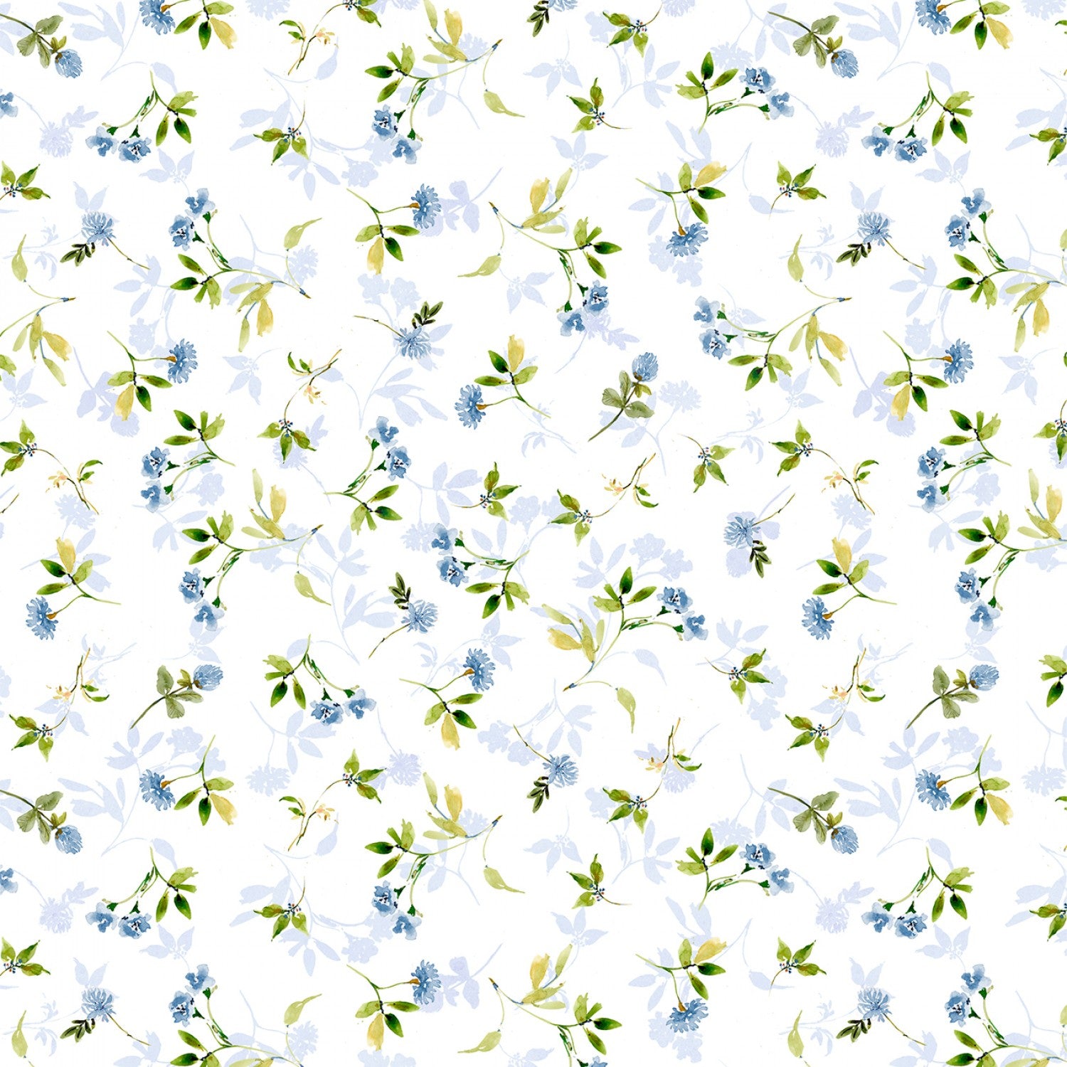 Among the Branches - White Floral and Leaves - 44" Wide - Wilmington