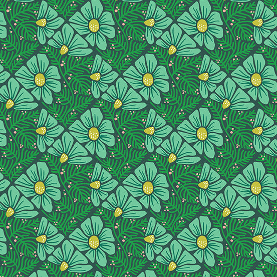 Moonlit Garden - Pressed Flowers Teal - 44" Wide - Andover Fabrics