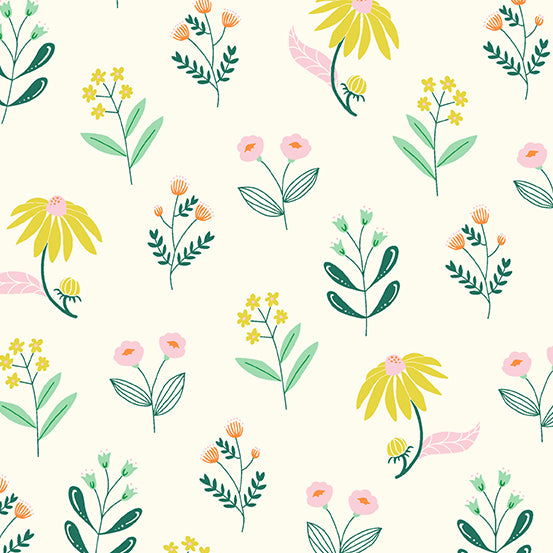 Moonlit Garden - Wild Blooms Creamy Cool - 44" Wide - Andover Fabrics