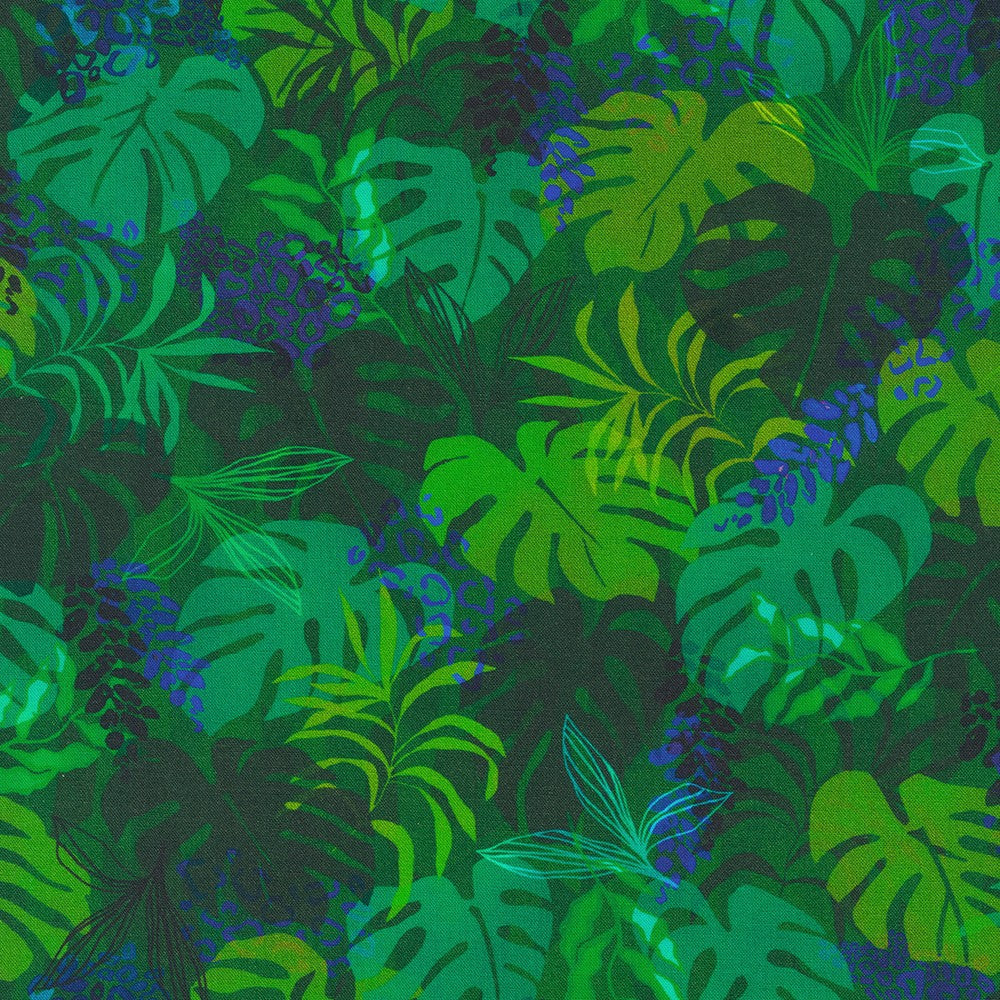 Midnight in the Jungle - Jungle Leaf - 44" Wide - Robert Kaufman