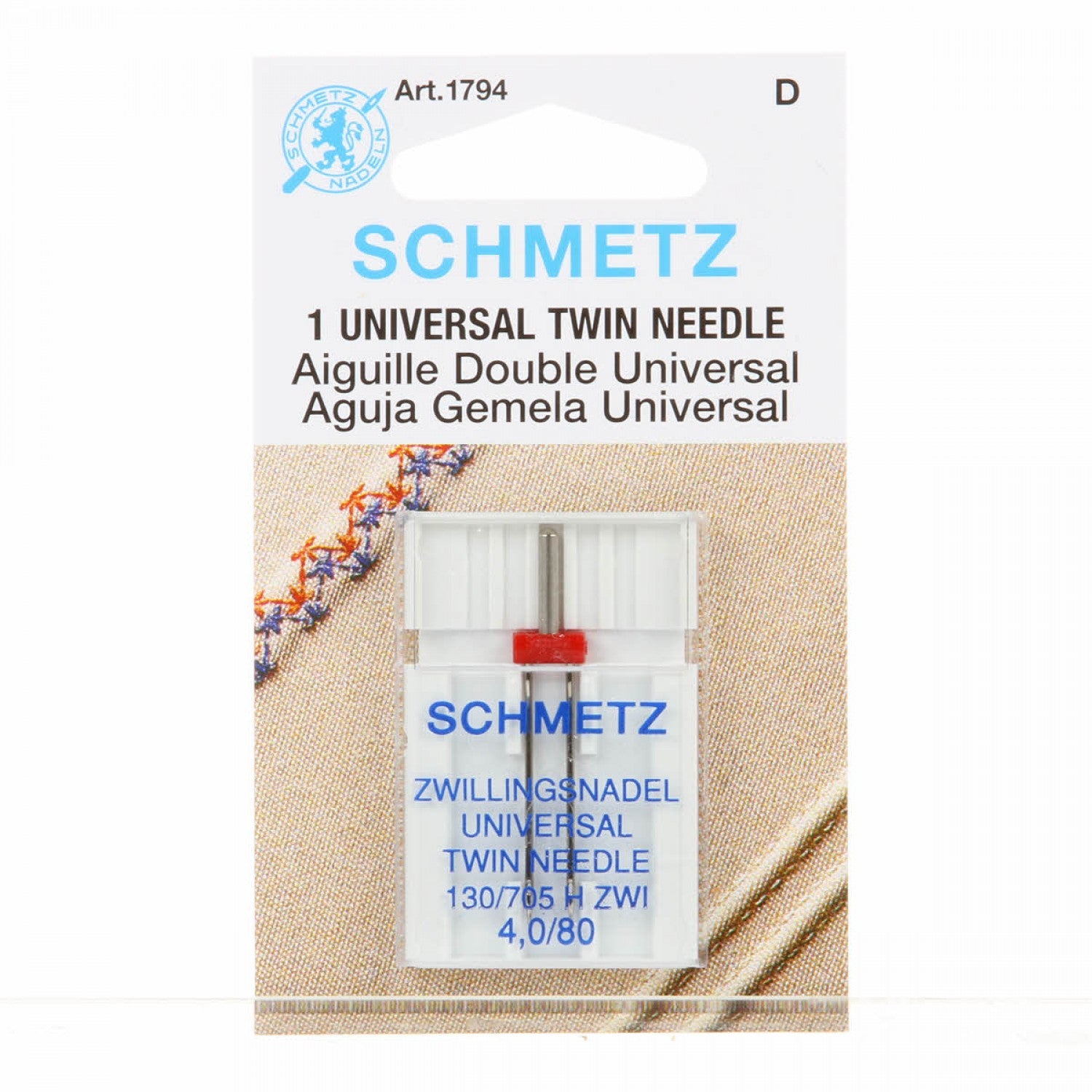 Schmetz Twin Needle - 80/4.0 - 1 Package of 1 Needle