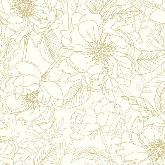 Moonlit Garden - Sketchy Blooms Golden - 44" Wide - Andover Fabrics