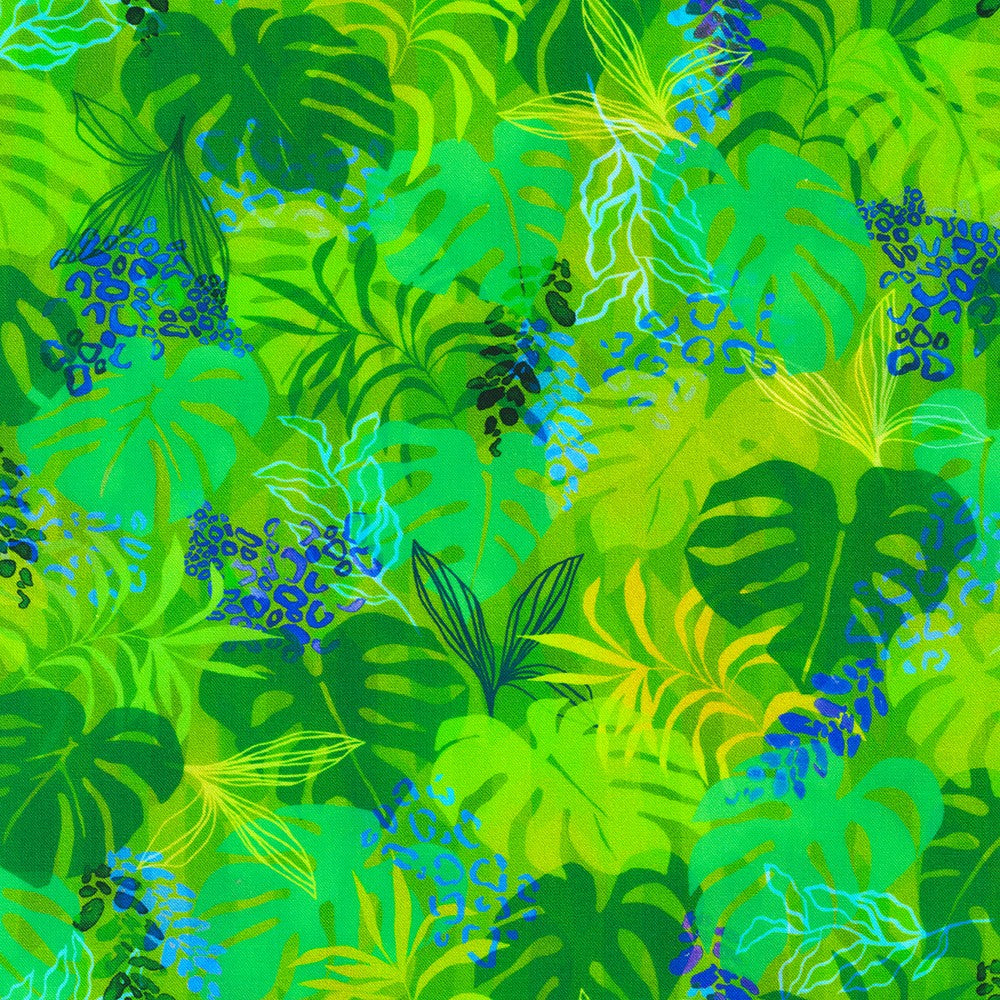 Midnight in the Jungle - Moss Leaf - 44" Wide - Robert Kaufman