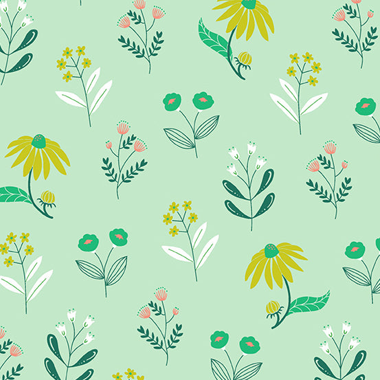 Moonlit Garden - Wild Blooms Mint - 44" Wide - Andover Fabrics