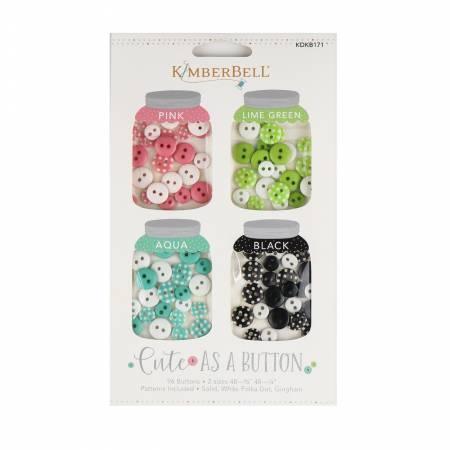 Buttons - Cute As A Button - Pink, Lime, Green, Aqua and Black - Kimberbell - Kawartha Quilting and Sewing LTD.