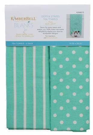 Dot & Stripes Tea Towels - Aqua - Set of 2 - Kimberbell - Kawartha Quilting and Sewing LTD.