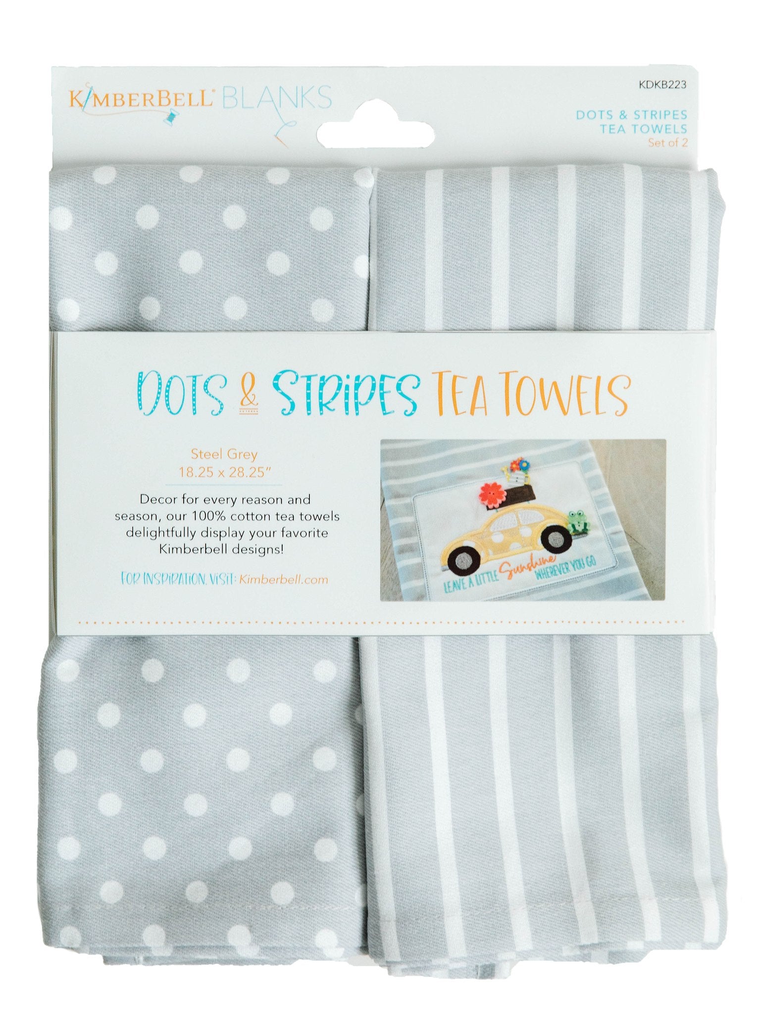 Dot & Stripes Tea Towels - Steel Grey - Set of 2 - Kimberbell - Kawartha Quilting and Sewing LTD.