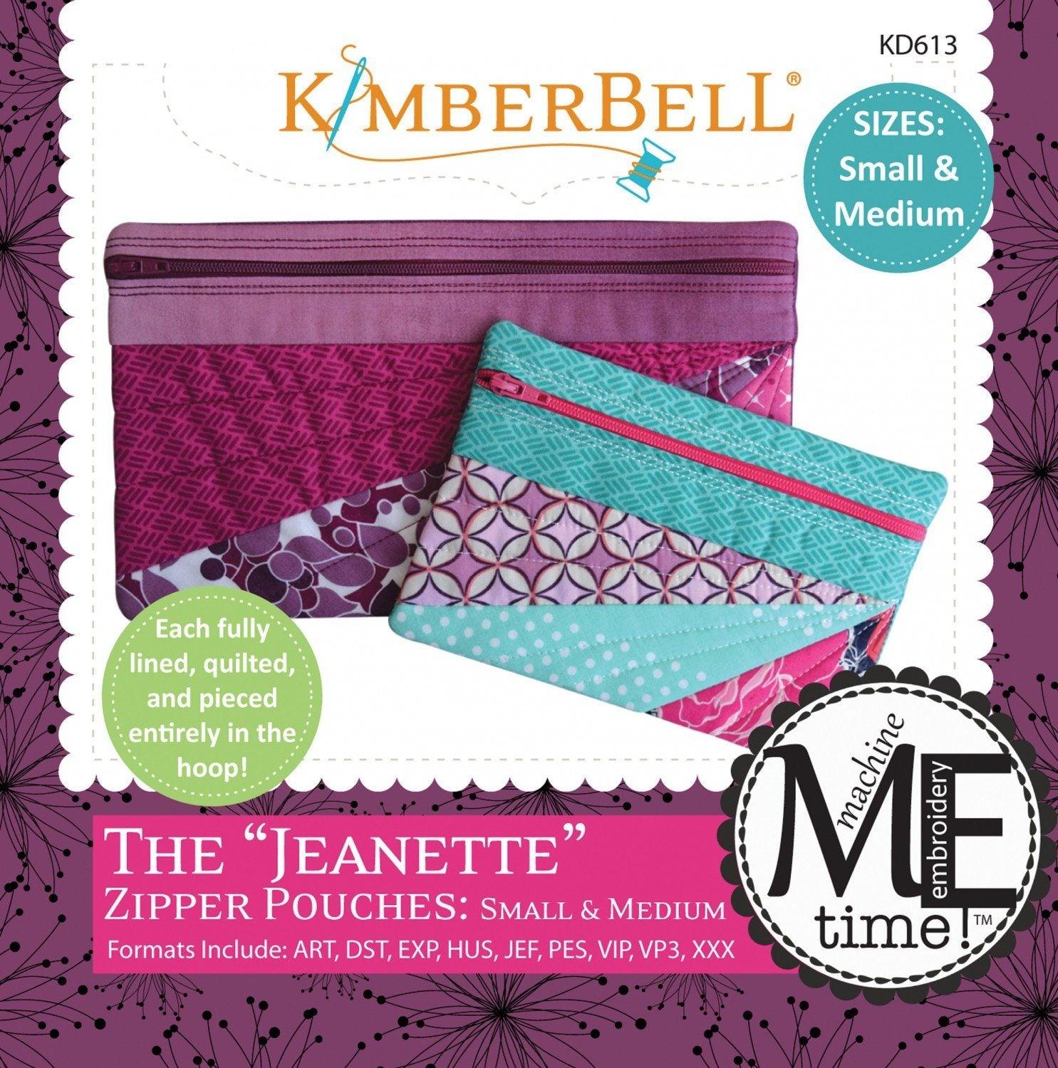 The Jeanette Zipper Pouch - Small and Medium - Machine Embroidery CD - Kimberbell - Kawartha Quilting and Sewing LTD.
